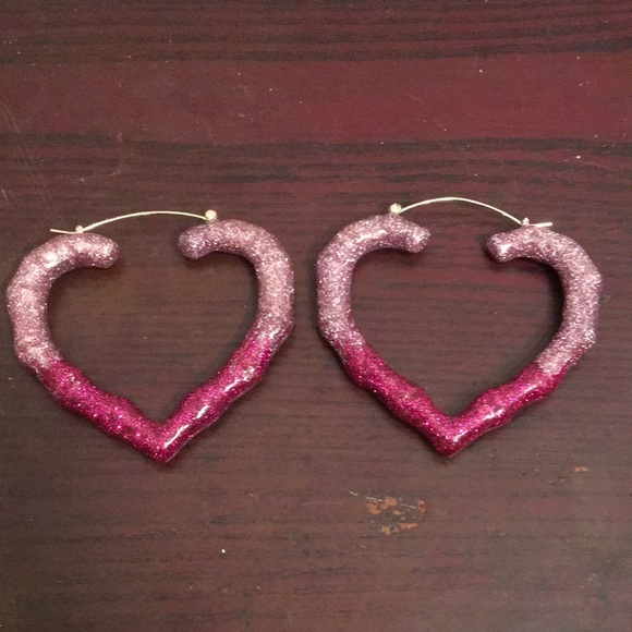 Pink and Red Twisted Hoop Earrings with Sparkle - Picture 4 of 8